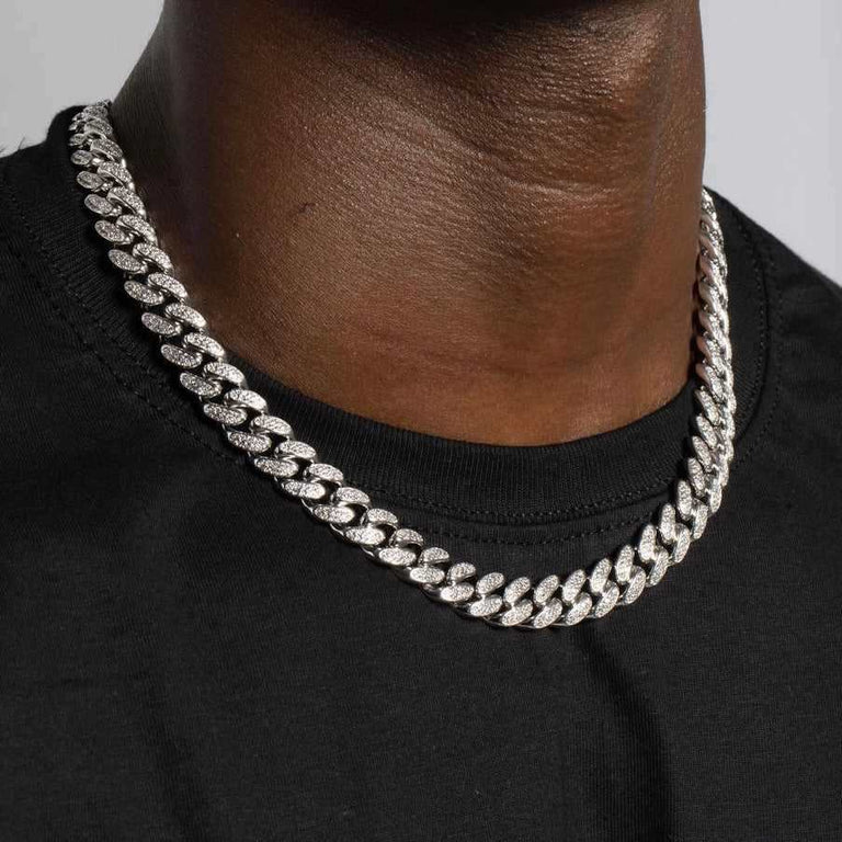 Set ICED retiazky a náramku v bielom zlate - 12 mm