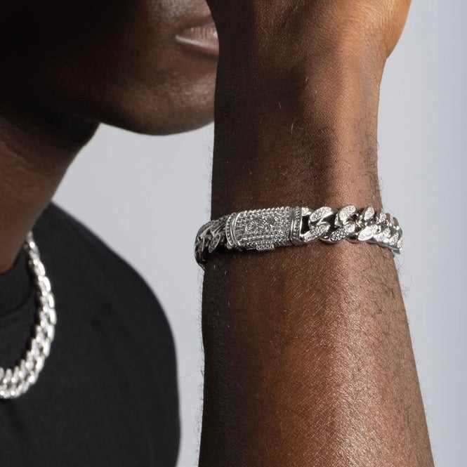 Set ICED retiazky a náramku v bielom zlate - 12 mm