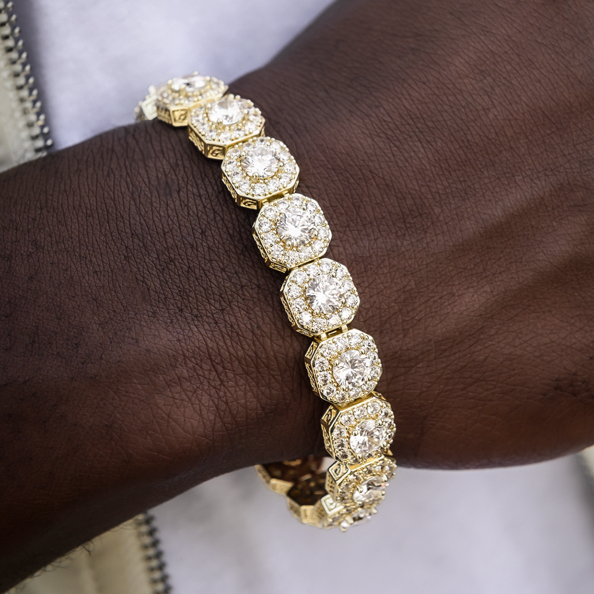 Set tenisovej retiazky + náramku v žltom zlate - 12 mm