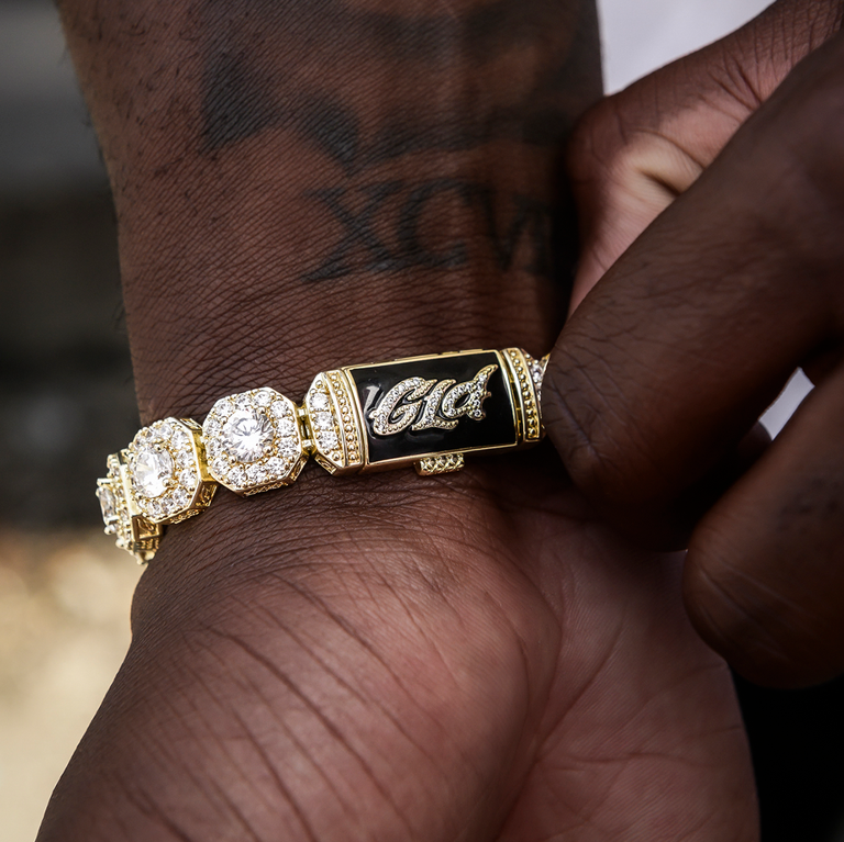 Set tenisovej retiazky + náramku v žltom zlate - 12 mm