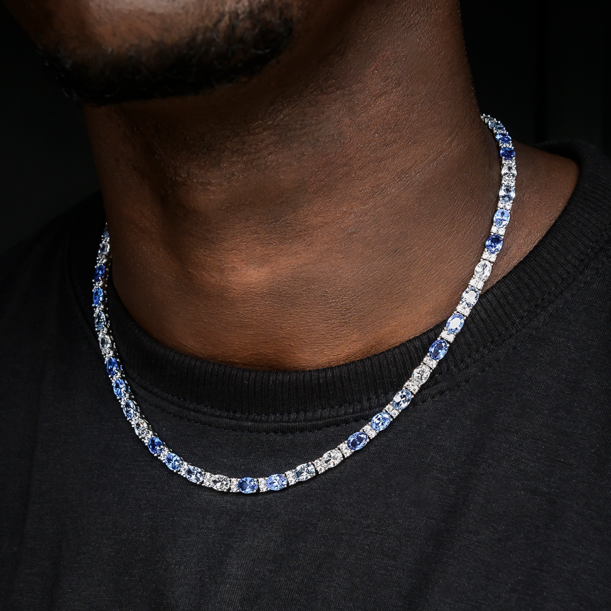 Modrý set retiazky a náramku s oválnymi brúsenými kameňmi