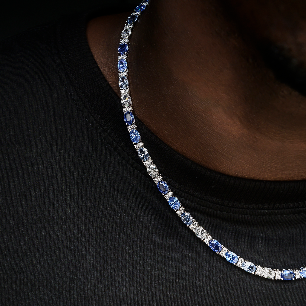 Niebieski zestaw łańcuszka i bransoletki z owalnymi szlifowanymi kamieniami