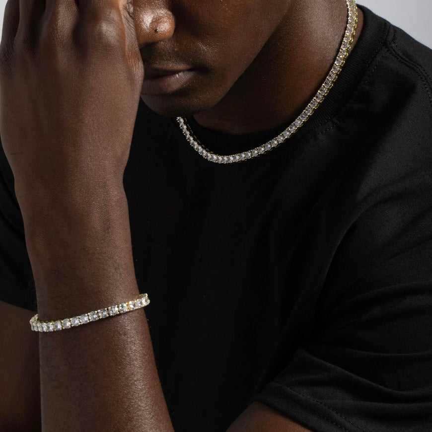 Set ICED tenisovej retiazky a náramku v žltom zlate - 5 mm
