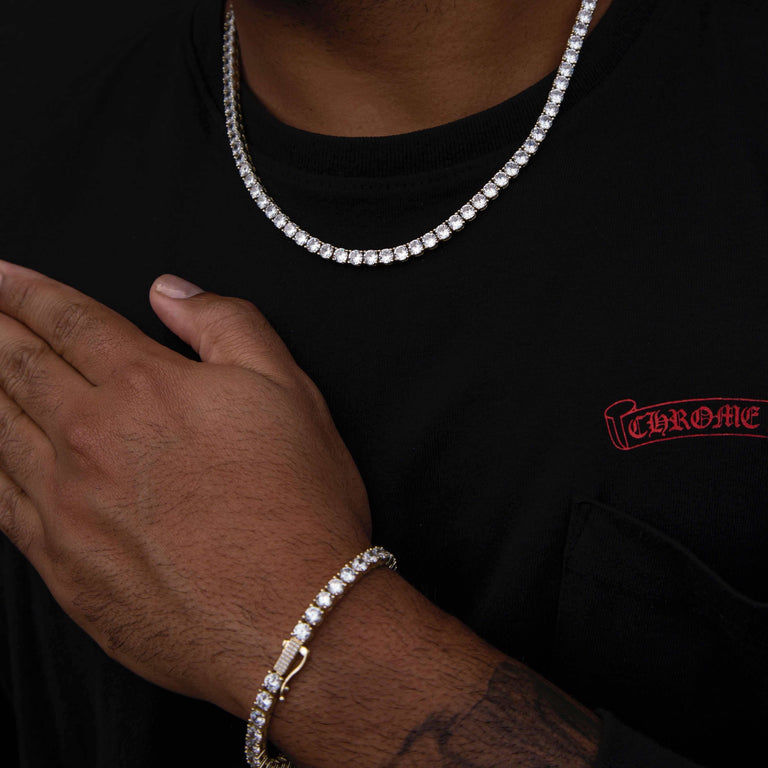 Set ICED tenisovej retiazky a náramku v žltom zlate - 5 mm