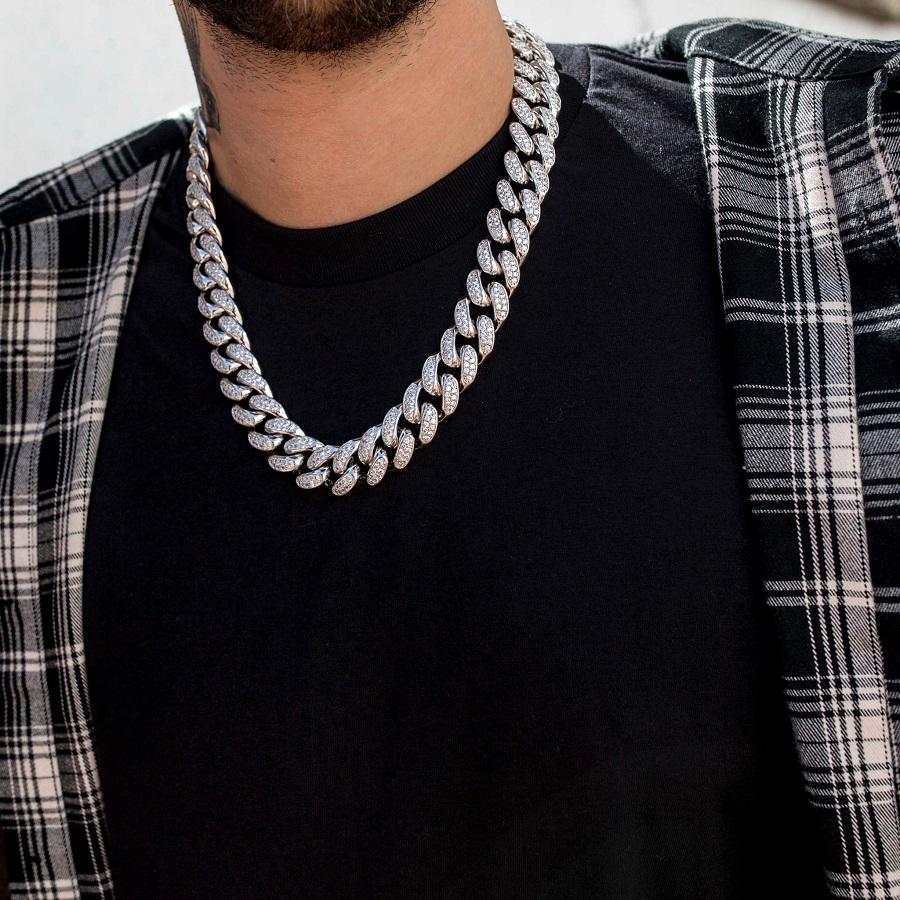 ICE retiazka Cuban z bieleho zlata - 19 mm