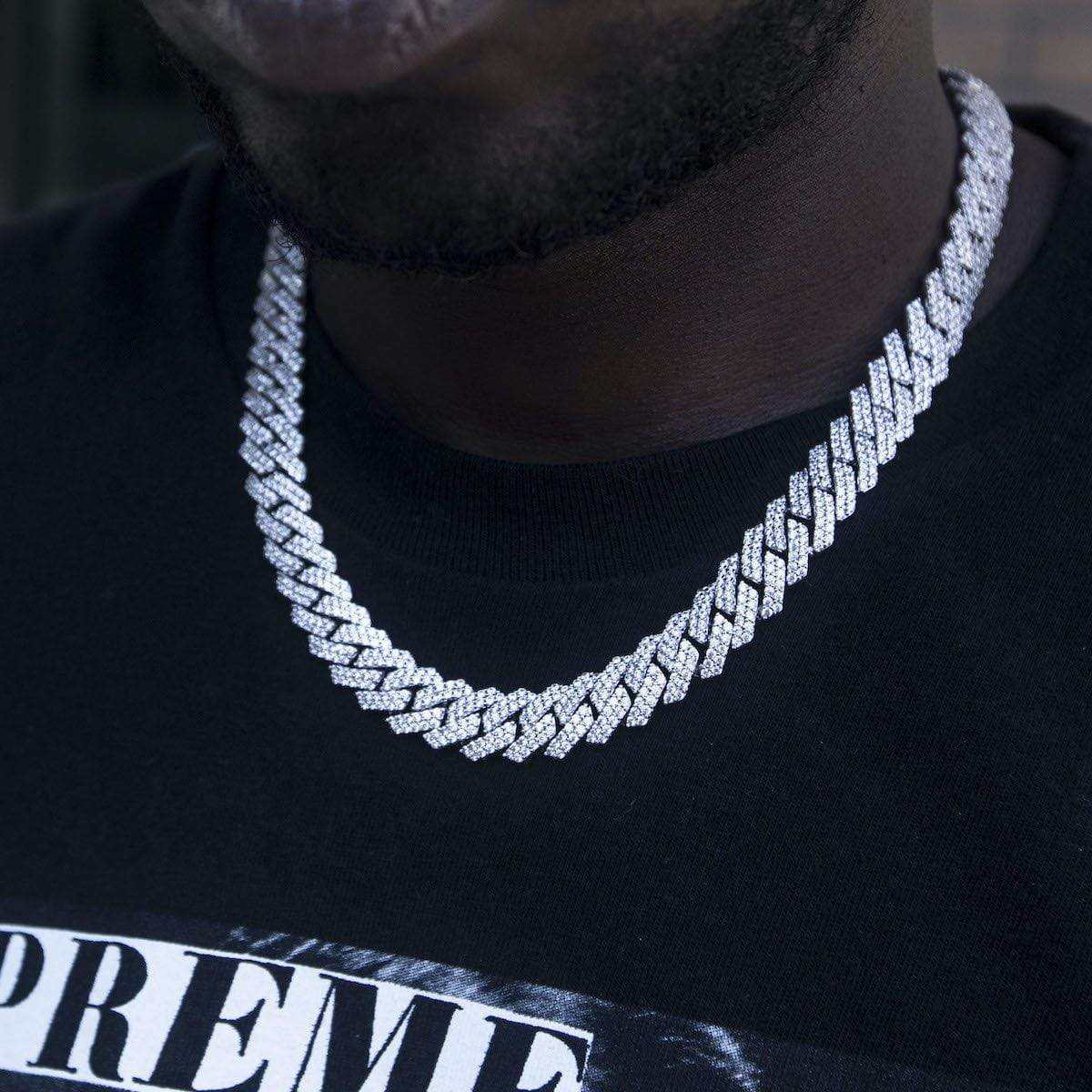 Retiazka ICED prong link v bielom zlate - 12 mm