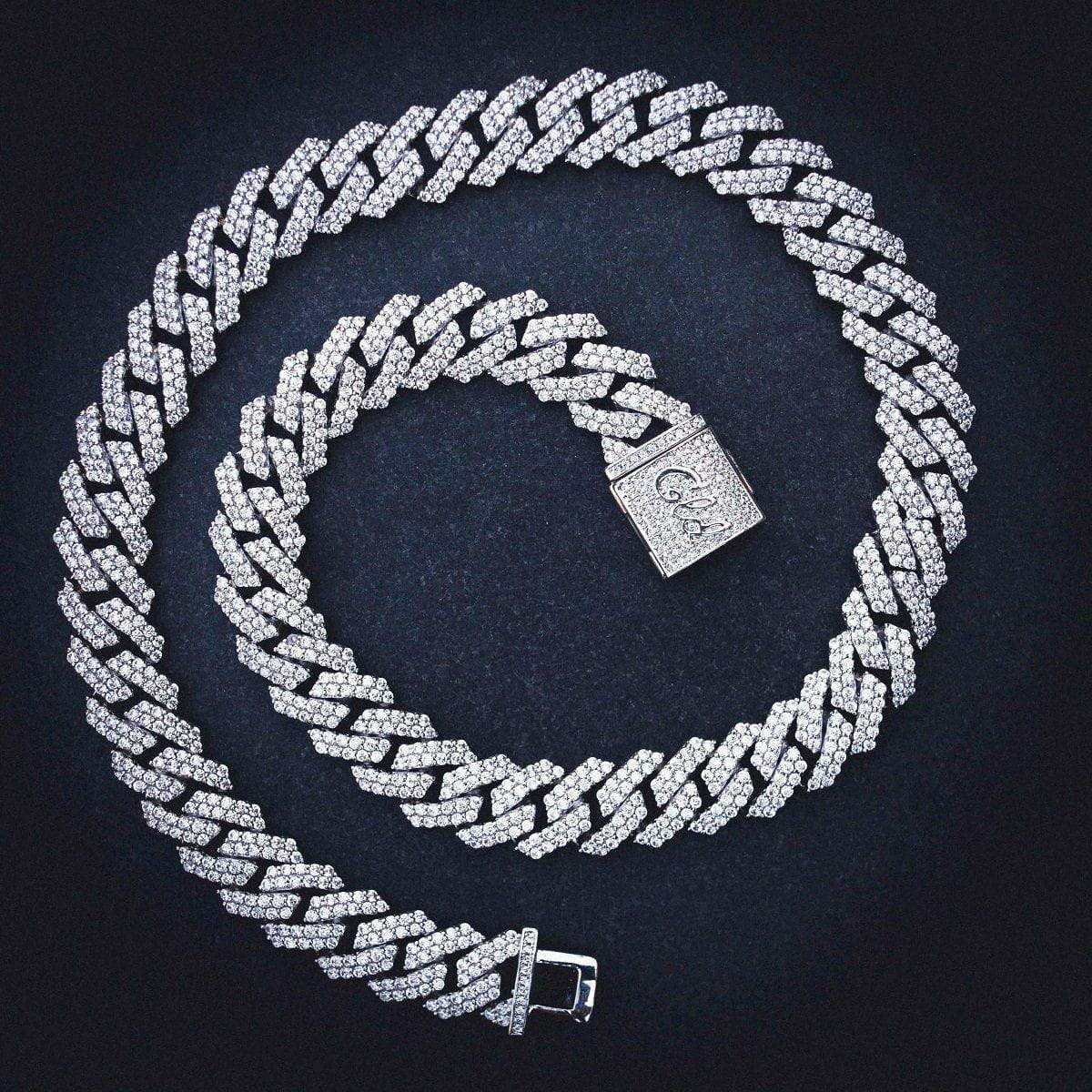 Retiazka ICED prong link v bielom zlate - 12 mm