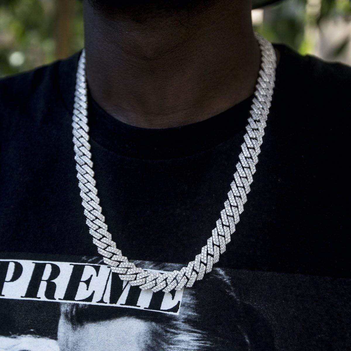 Retiazka ICED prong link v bielom zlate - 12 mm